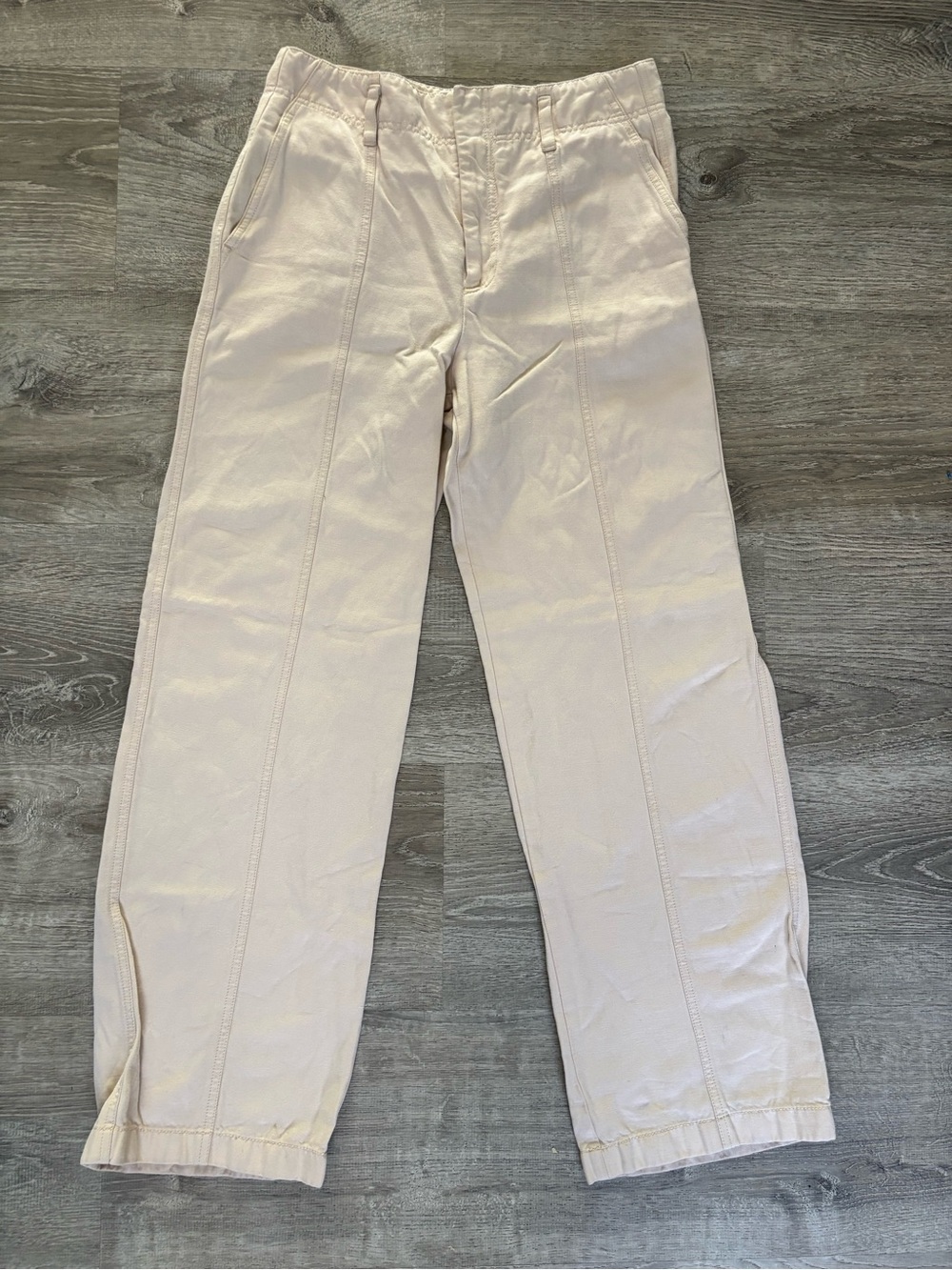 Vince Heavy Linen Cotton Blend Front Seam High Rise Cropped Wide Leg Pants Sz 8